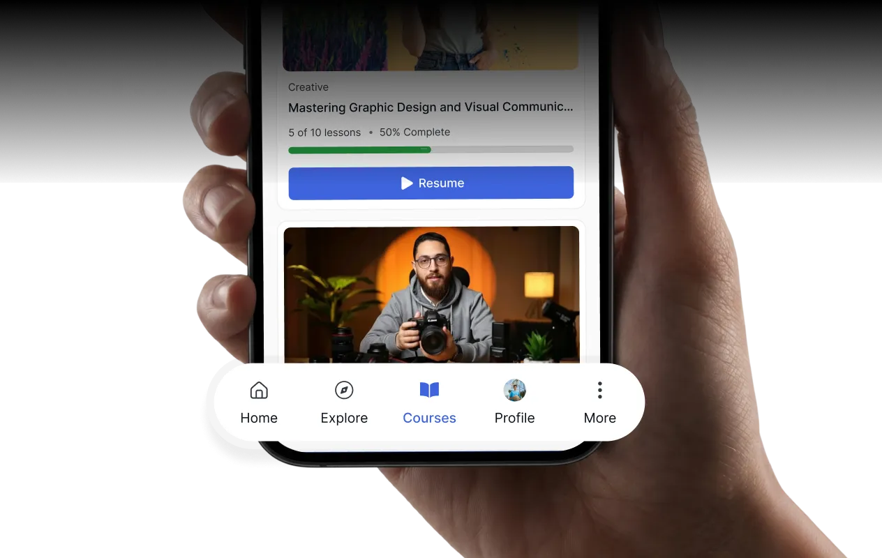 Navegação vertical dos cursos da Sínteses no celular