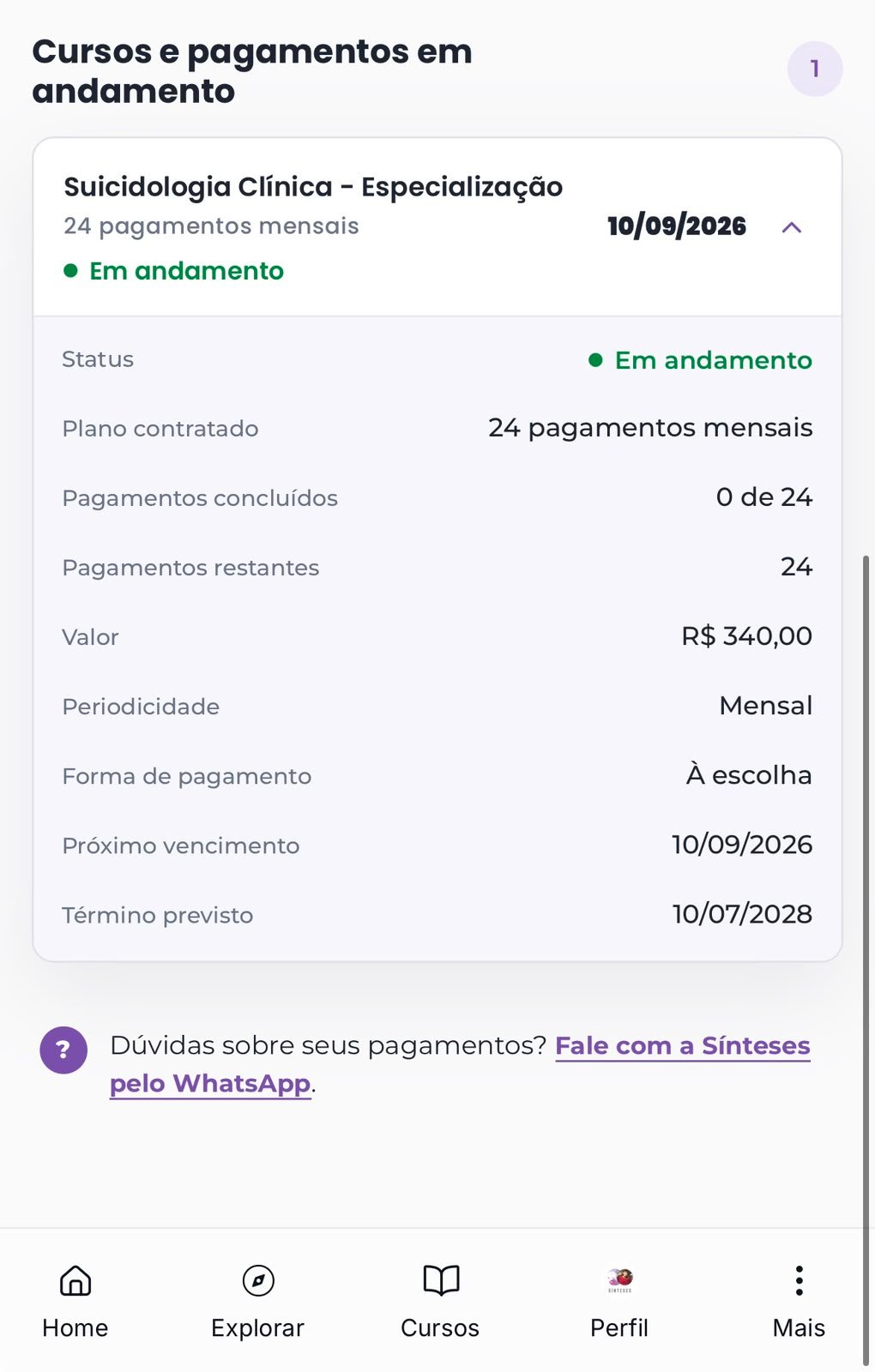 Detalhes das cobranças no Portal Financeiro