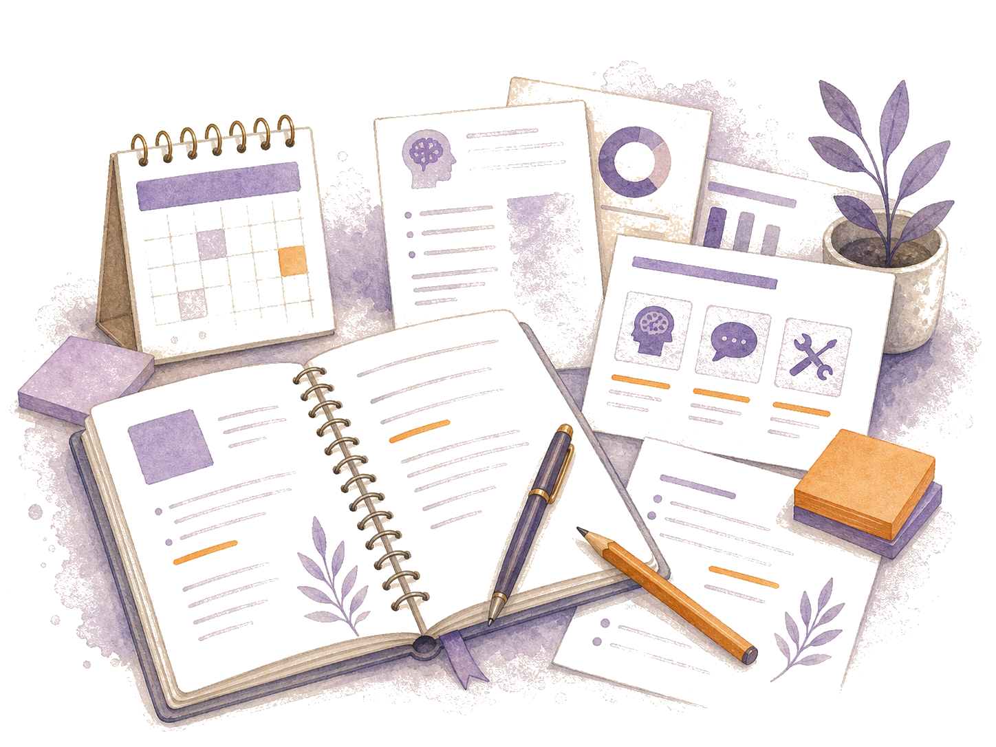 Ilustra&ccedil;&atilde;o em aquarela com materiais de estudo e workshop