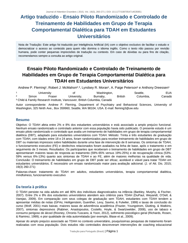 Exemplo real de artigo científico traduzido disponibilizado pela Sínteses