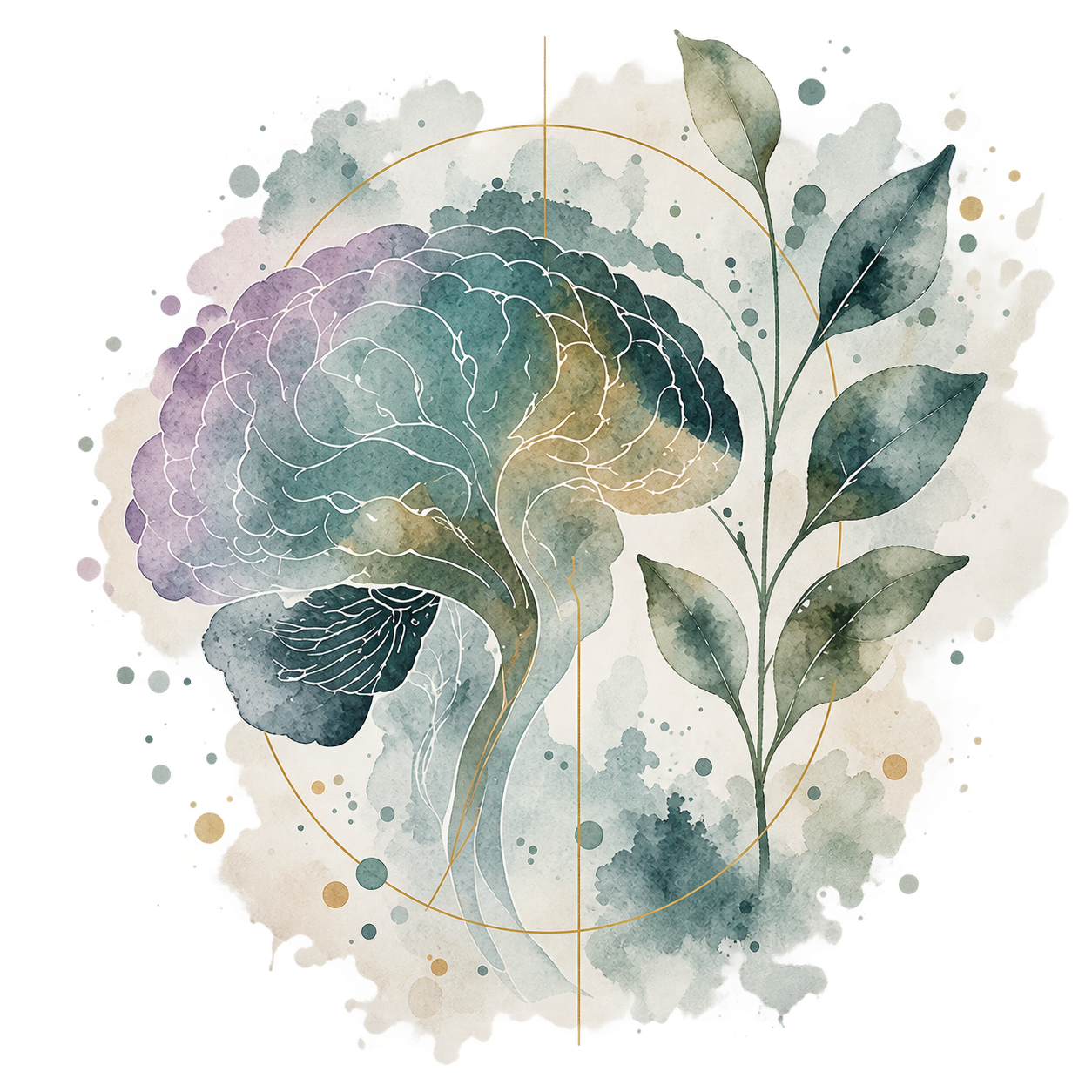 Ilustração em aquarela criada para a Especialização em Neuropsicologia Clínica, Avaliação e Reabilitação Neuropsicológica